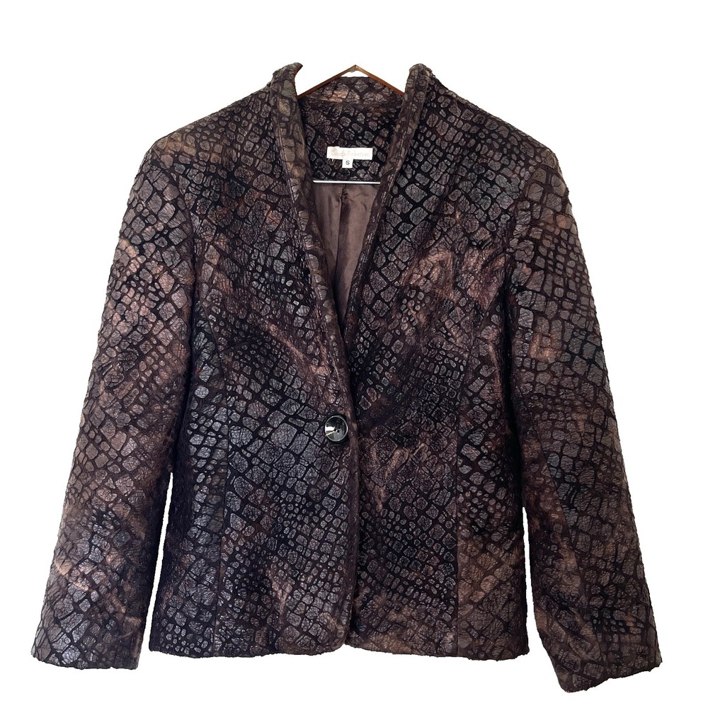 Connie Roberson Womens Faux Fur Alligator Blazer Jacket Size S Event Occasion‎